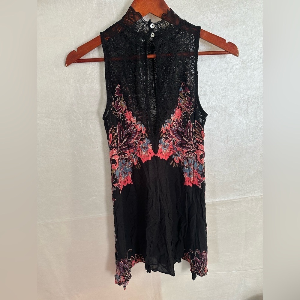 Free People Black and Pink Sleeveless Mock Neck A-line Dress - Picture 4 of 7